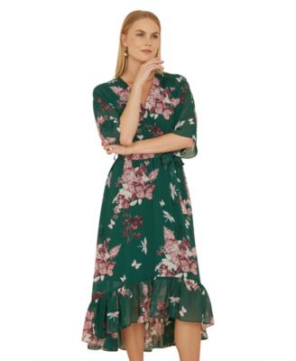 Women's Floral Kimono Dipped Hem Dress