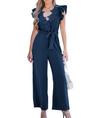 Women's Lace Ruffle Sleeve V-Neck Jumpsuit
