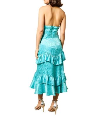 Women's Halterneck Satin Jacquard Midi Dress