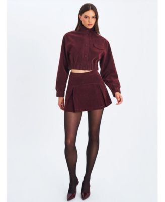 Women Farryn Mahogany Faux Suede Cropped Bomber Jacket