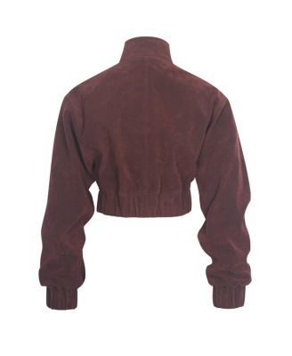 Women Farryn Mahogany Faux Suede Cropped Bomber Jacket