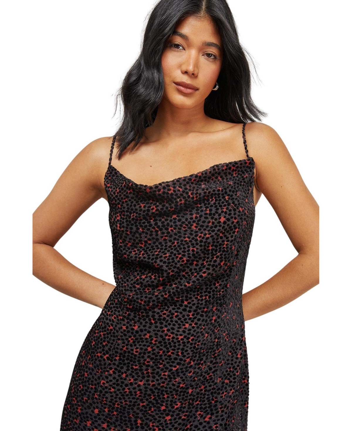 Warehouse Women's Spot Devore Cowl Neck Maxi Dress