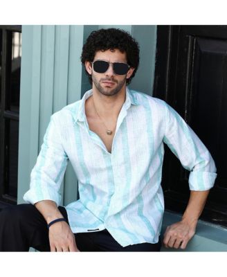 Men's Sky Blue Pincandy-Striped Regular Shirt