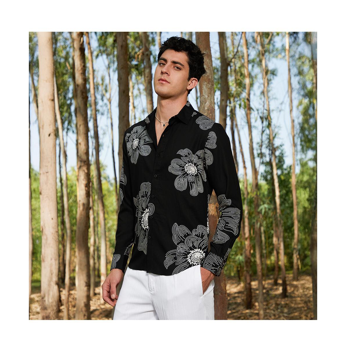 Campus Sutra Men's Obsidian Black Maxi-Flora Shirt
