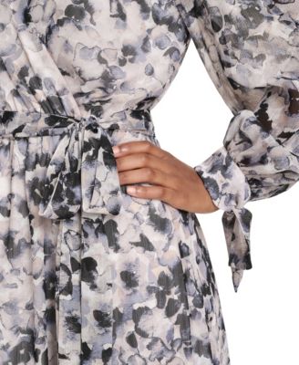 Petite Floral Long-Sleeve Midi Dress