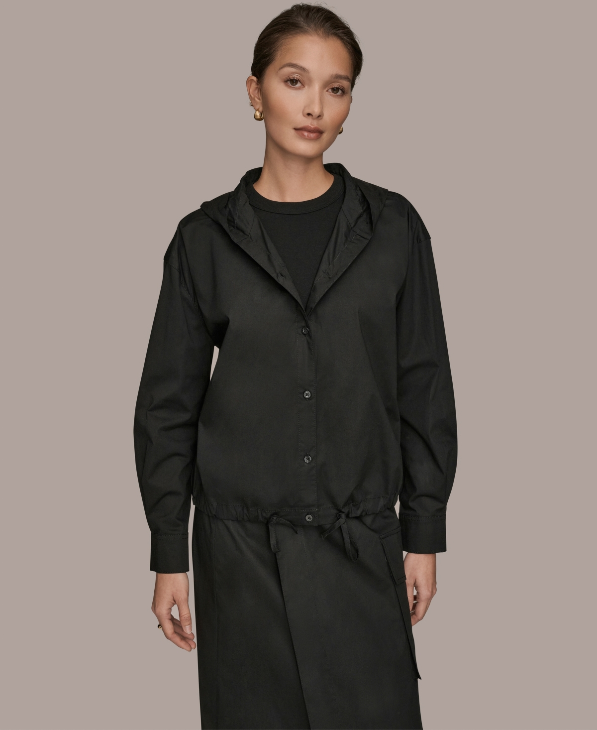Donna Karan Weekend Women's Long-sleeve Hooded Jacket In Black