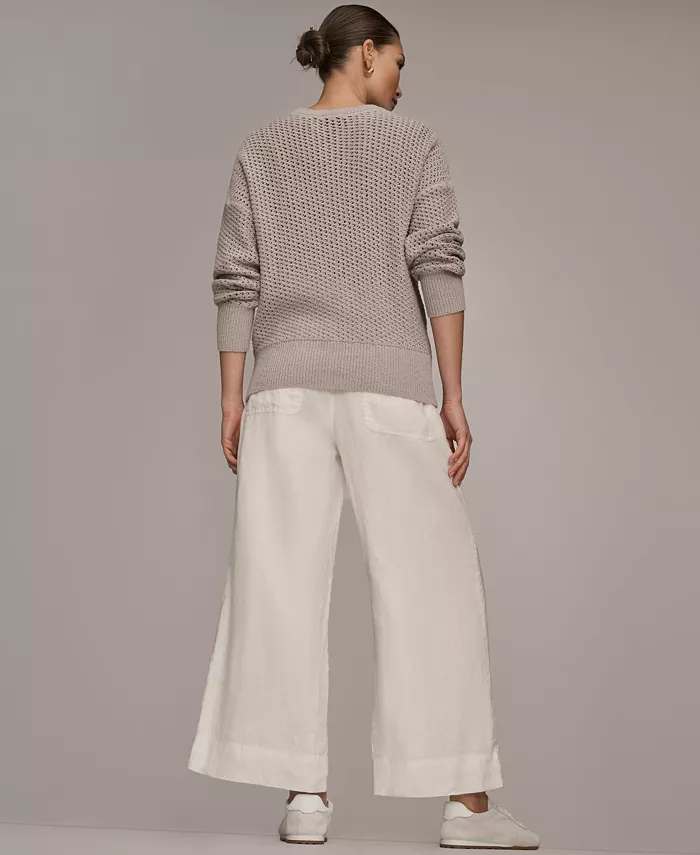 Women's Bracelet Sleeve Open Stitch Cotton Blend Crewneck Sweater - thumbnail 8