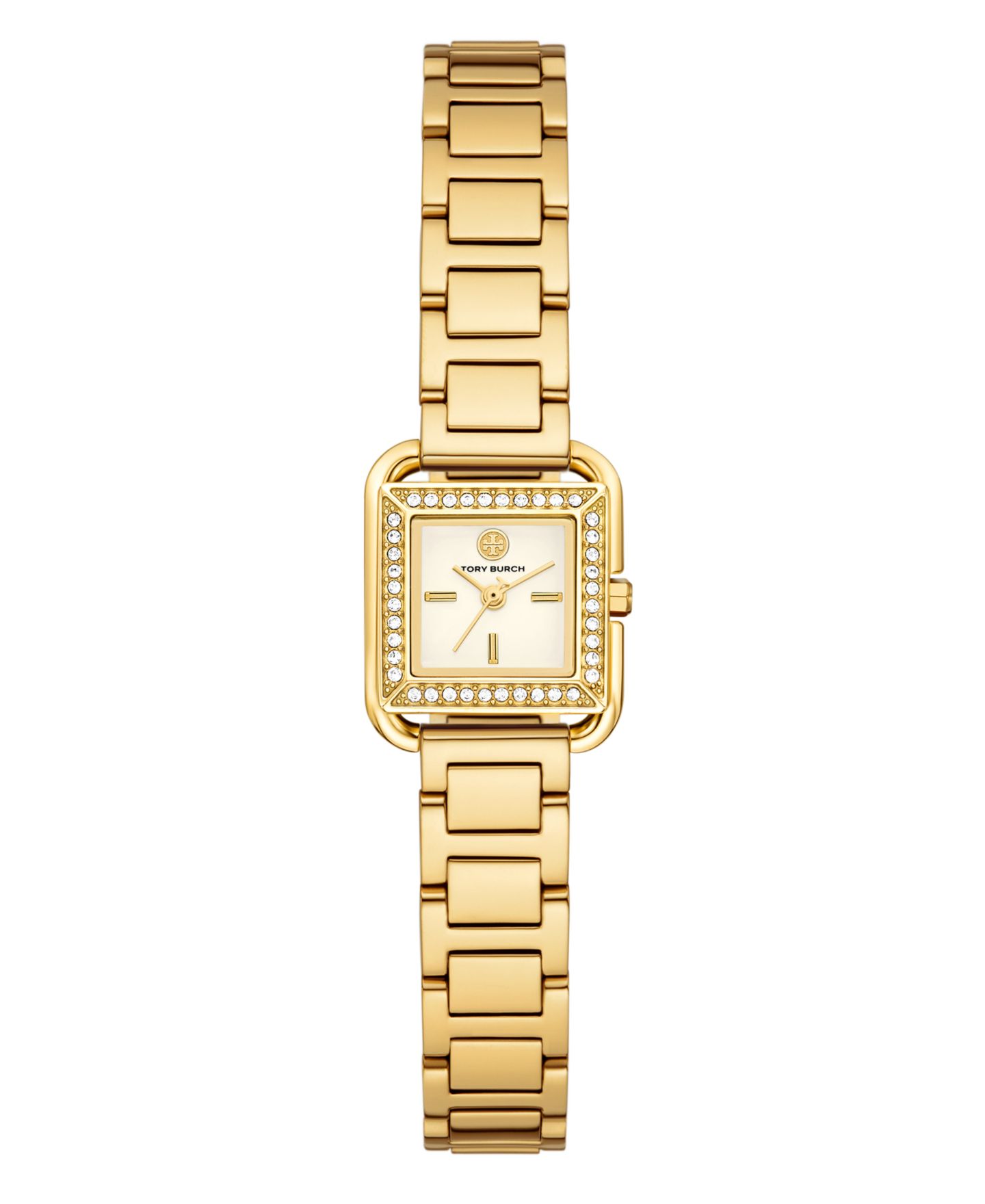 Женские квадратные часы Tory Burch The Kira, три стрелки, золотистая сталь, 19 мм — фото 1