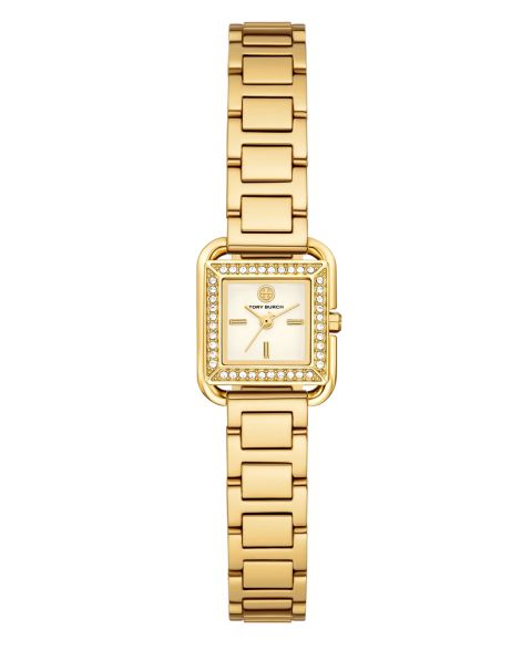Женские квадратные часы Tory Burch The Kira, три стрелки, золотистая сталь, 19 мм