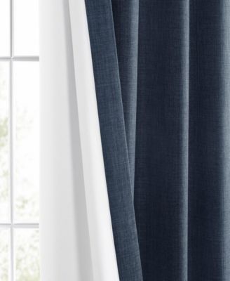 Sergeants Blue Italian Faux Linen Room Darkening Curtain