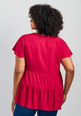 Women's Plus Size Lani Flutter Sleeve Tiered Top