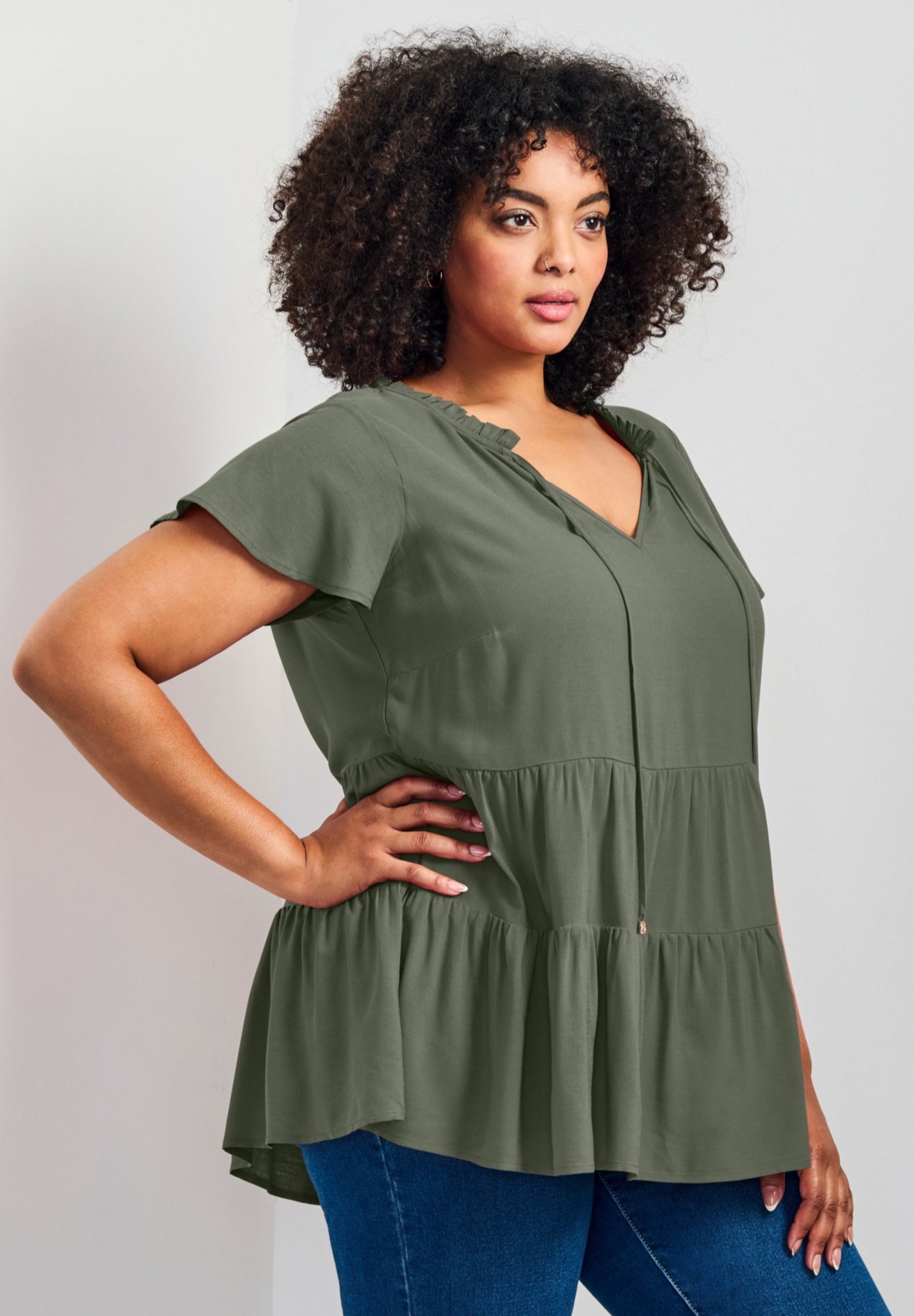 Avenue Women's Plus Lani Flutter Sleeve Tiered Top