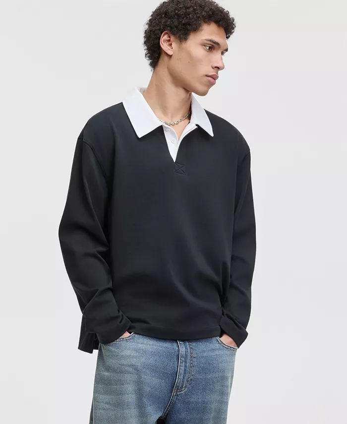 Men's Cotton Contrast-Collar Relaxed Rugby Polo Shirt - thumbnail 5