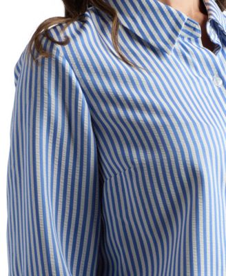 Juniors' Striped Cropped Collared Shirt