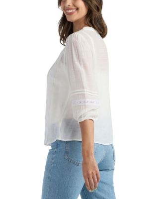 Juniors' Textured Tie Neck Top