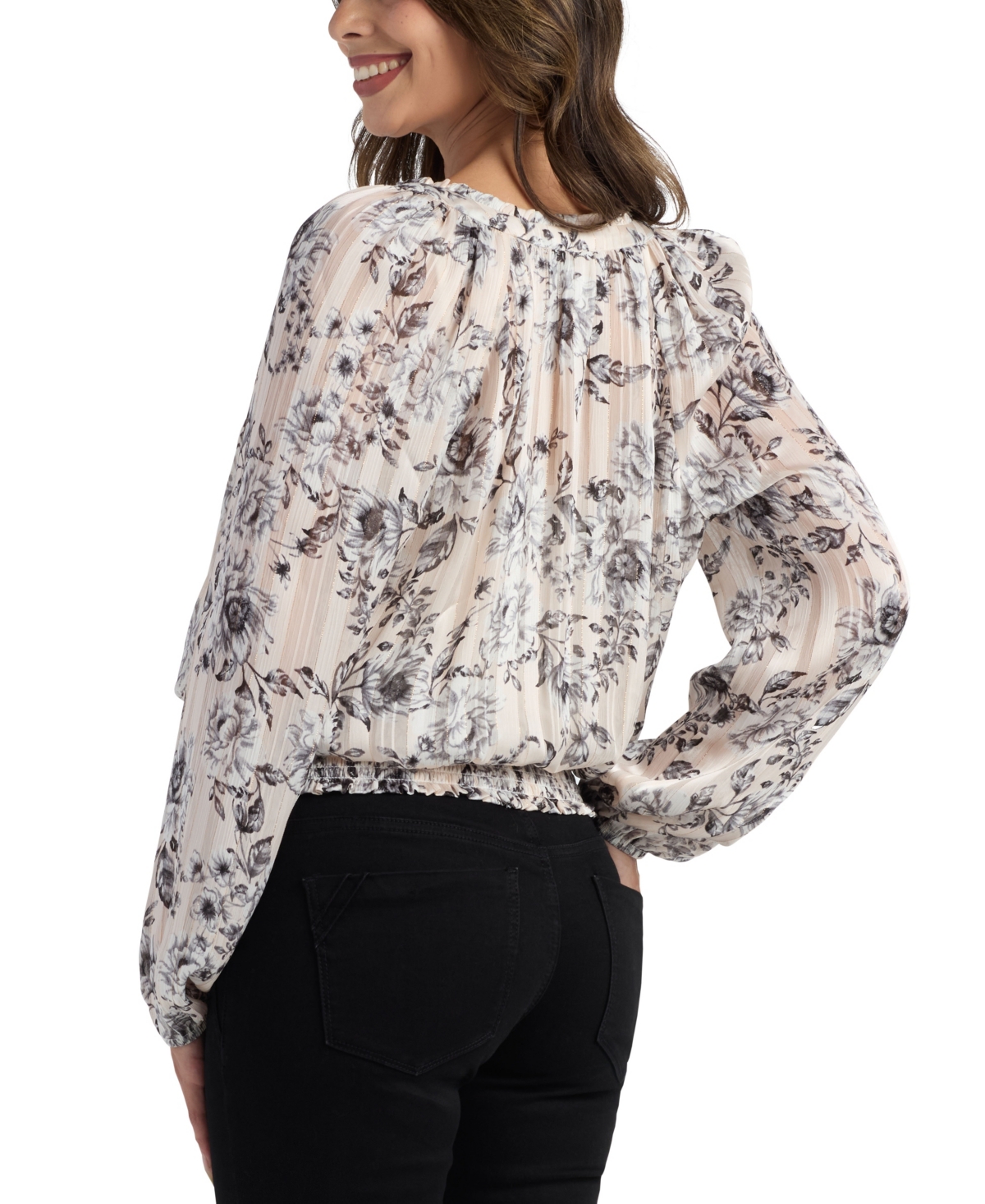 Bcx Juniors' Sheer Long-sleeve Top In Multi