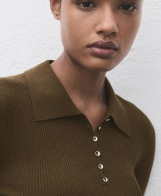 Women's Polo-Neck Ribbed Sweater