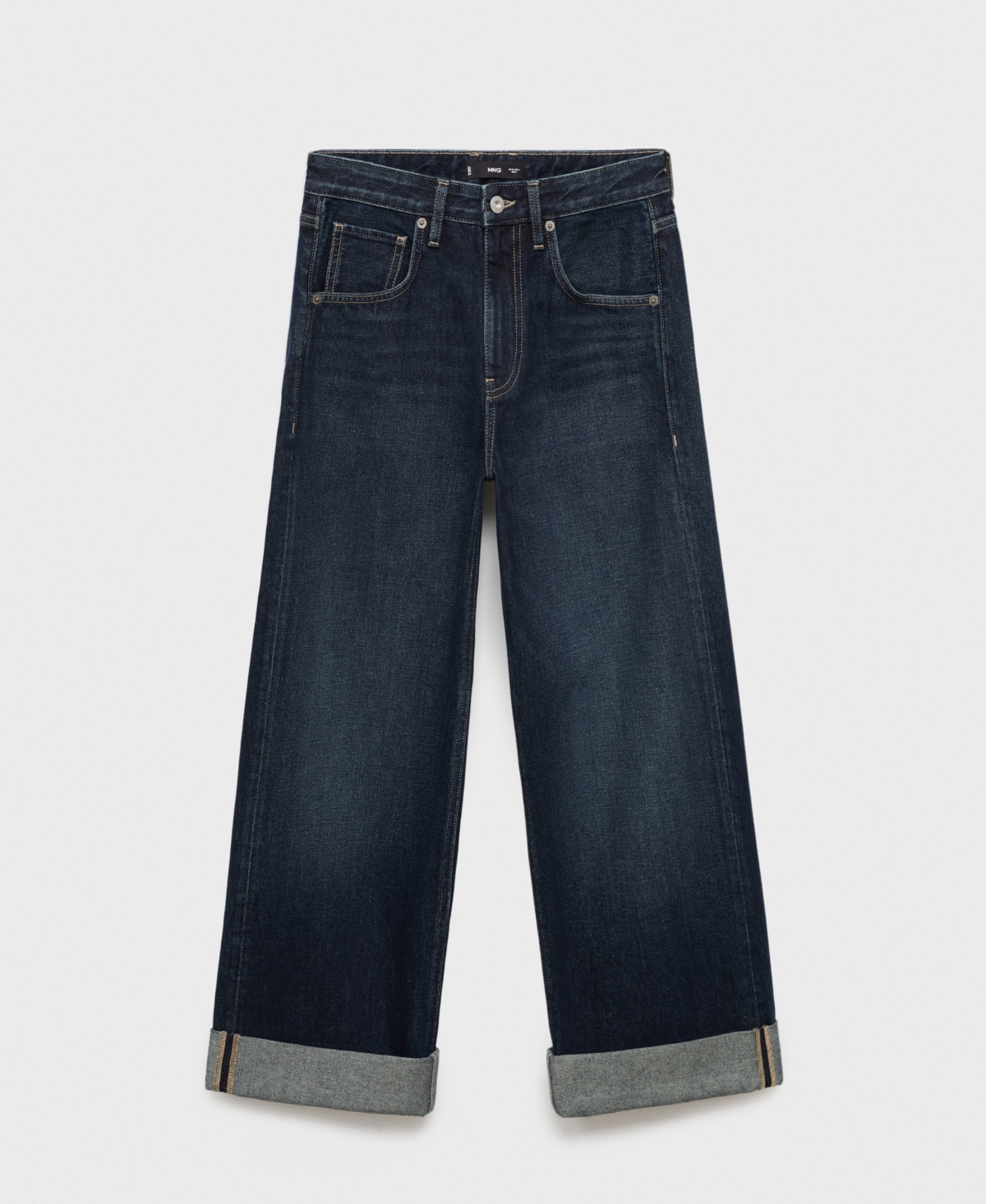Mango Women's Turn-up Hem Wide Leg Jeans In Blue