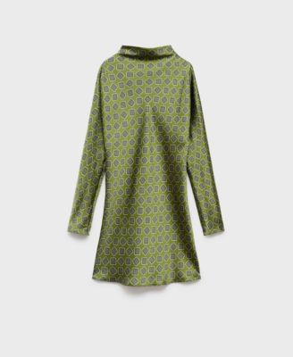 MANGO - Women's Perkins Collar Satin Printed Dress