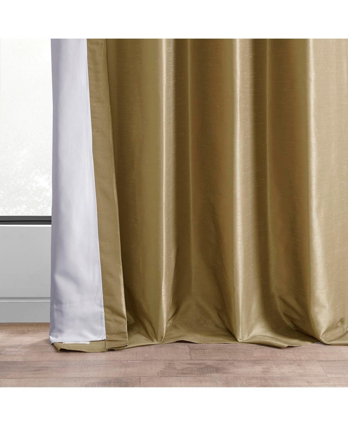 Half Price Drapes Flax Gold Ruched Vintage Textured Faux Dupioni Silk Curtain
