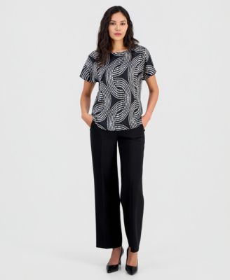 Women's Printed Bateau-Neck Short-Sleeve Top