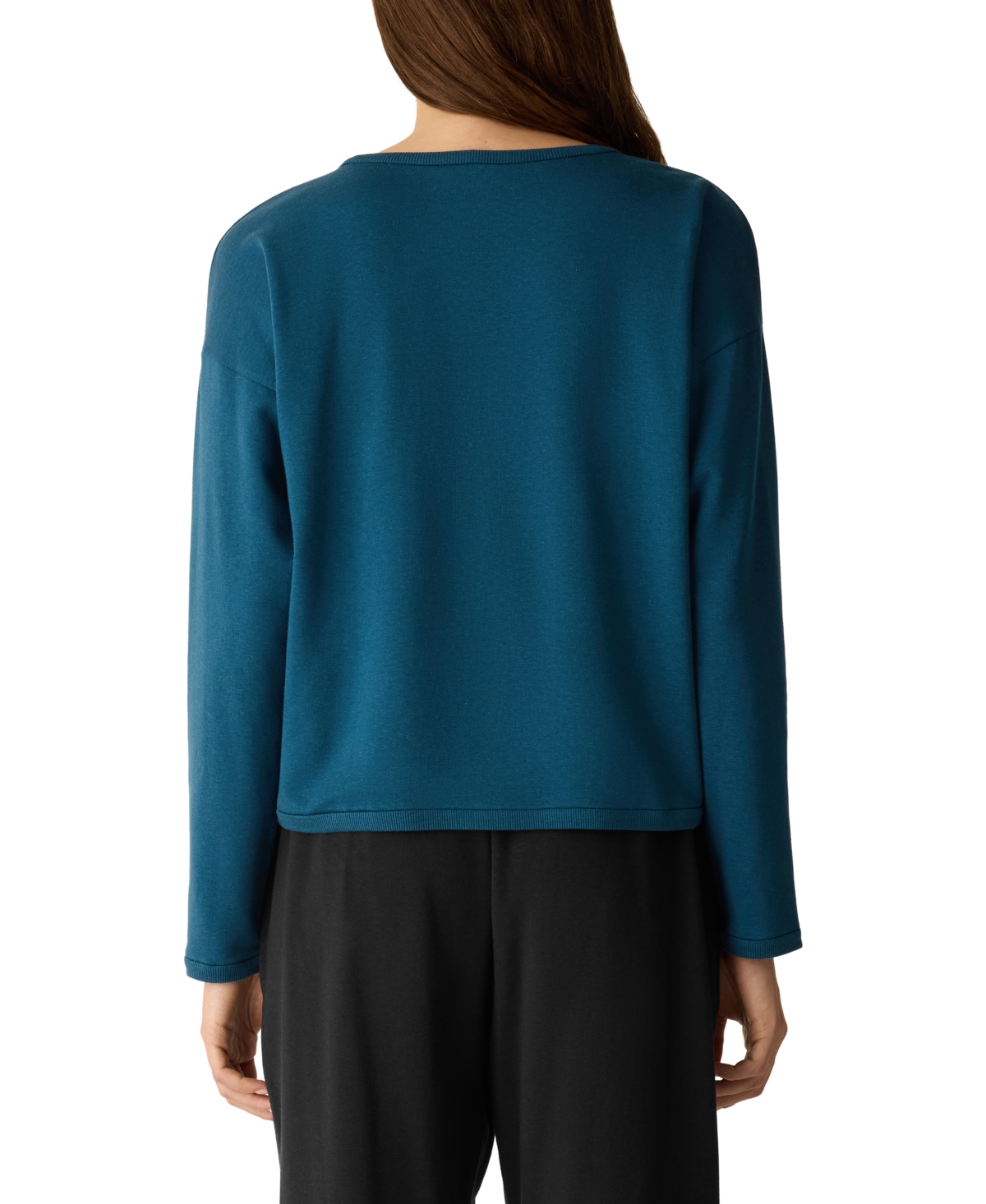 Eileen Fisher Women's Round Neck Cropped Box Top In Blue
