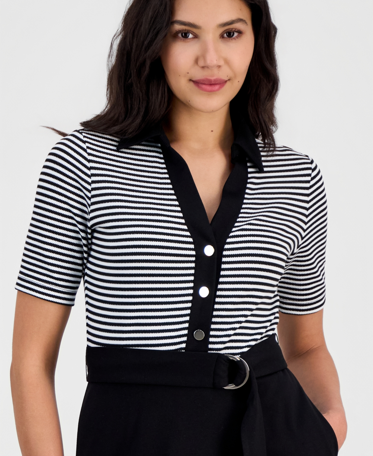 Anne Klein Women's Collared Combo A-Line Midi Dress