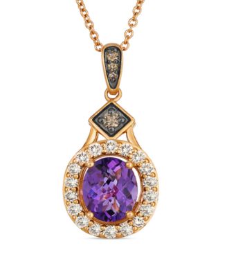 Dark Amethyst (1.14 ct. t.w.), Nude Diamond (.31 ct. t.w.) and Chocolate Diamond Pendant Necklace (.05 ct. t.w.) in 14k Strawberry Gold