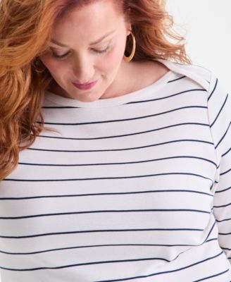 Plus Size Cotton Boat-Neck Top, Macy's Exclusive
