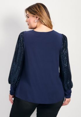 Women's Glam Sequin Sleeve Top