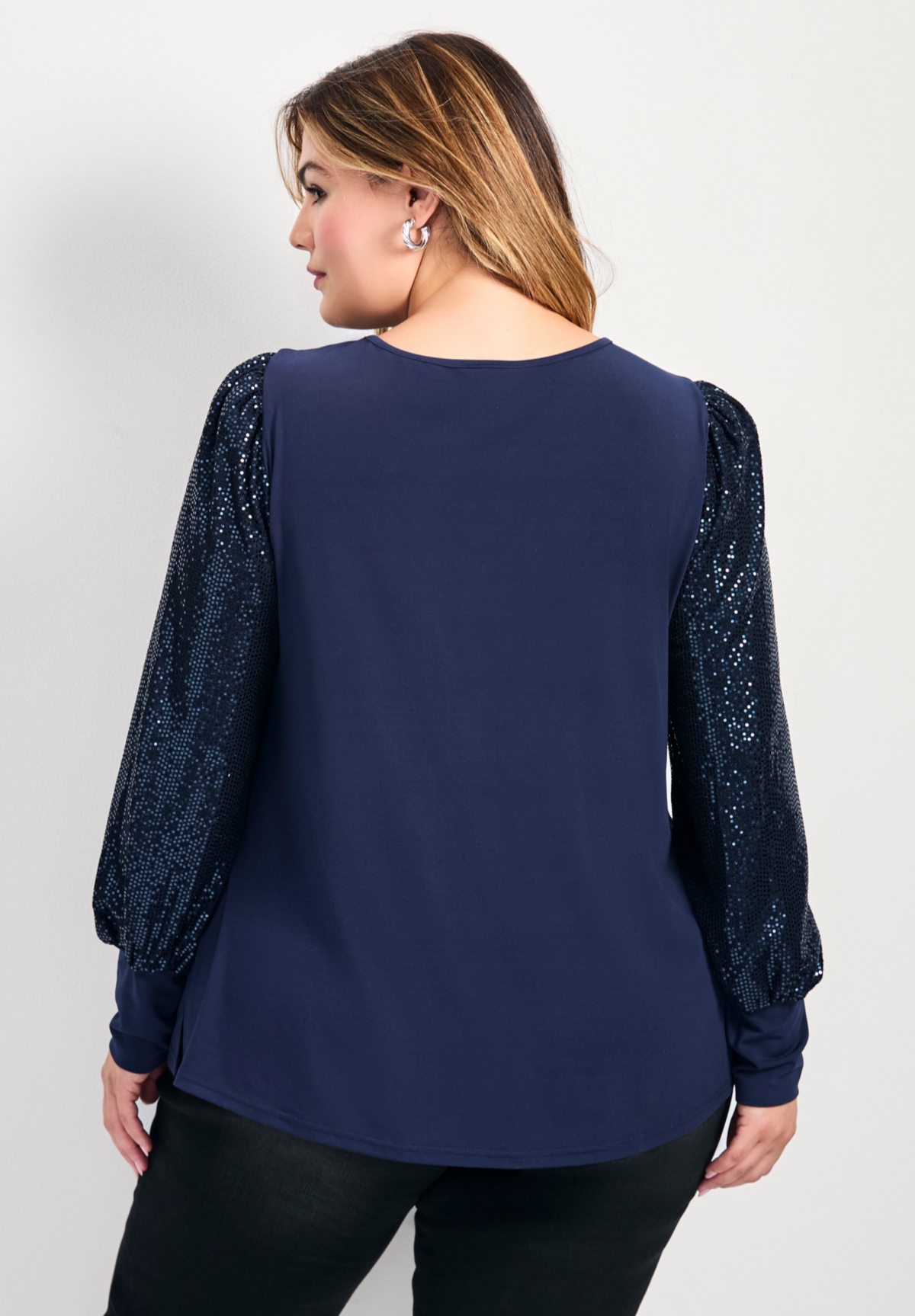 Avenue Women's Glam Sequin Sleeve Top