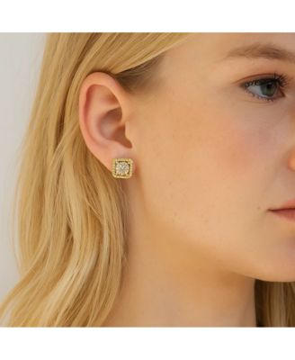 Serena Halo Stud Earrings  Gold & White Gold Plated