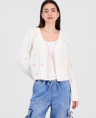 Juniors' Pointelle Embroidered Cardigan