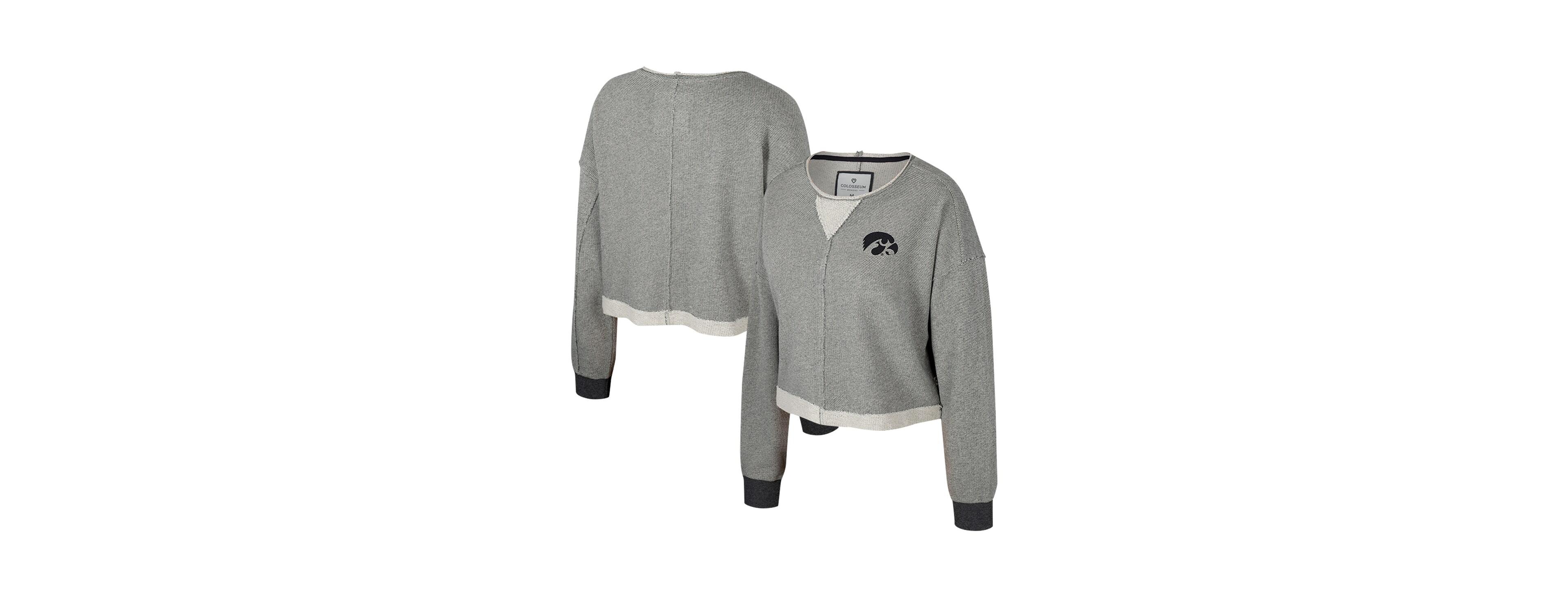 Colosseum Women's Charcoal Iowa Hawkeyes Magnum Scoop Neck Cropped Pullover Sweatshirt