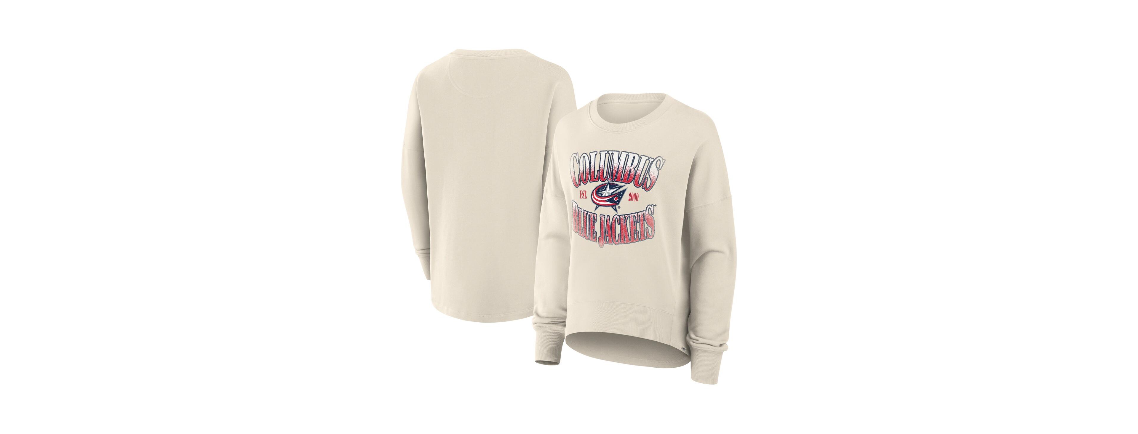 Fanatics Women's Cream Columbus Blue Jackets Oversized Slice Pullover Sweatshirt