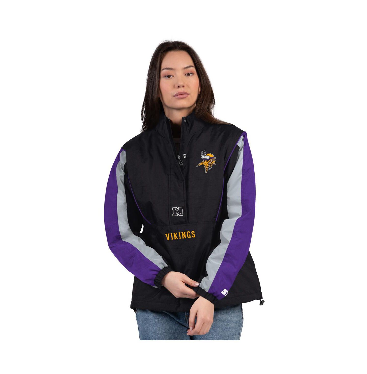 Женская куртка Starter Black/Purple Minnesota Vikings Thursday Night Gridiron Half-Zip — фото 1