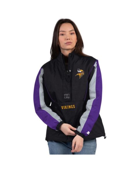 Женские куртки Starter Women's Black/Purple Minnesota Vikings Thursday Night Gridiron Half-Zip Jacket
