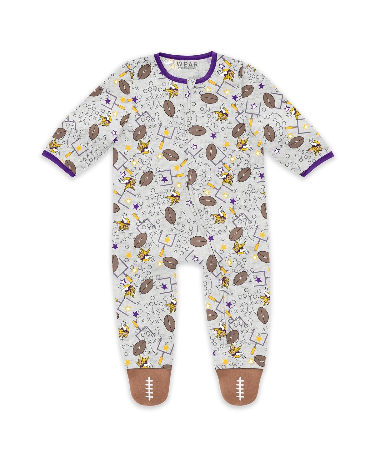 Wear by Erin Andrews Baby Boys and Girls Newborn 2-Piece Minnesota Vikings Sleep Play Full-Zip Sleeper Bib Set