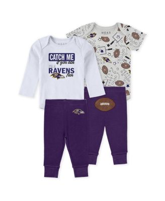 WEAR by Erin Andrews - Baby Boys and Girls Newborn 3-Piece Baltimore Ravens Turn Me Around Bodysuits and Pant Set