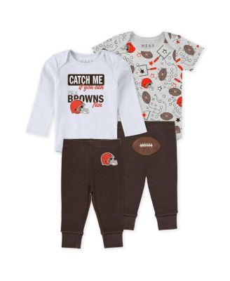 WEAR by Erin Andrews - Baby Boys and Girls Newborn 3-Piece Cleveland Browns Turn Me Around Bodysuits and Pant Set