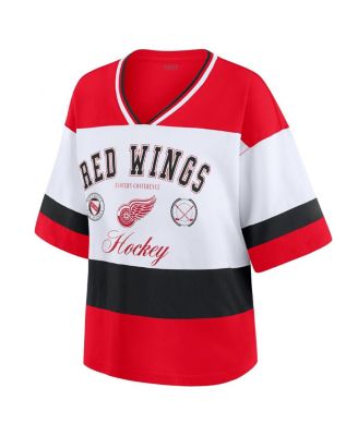Women's Red/White Detroit Red Wings Jersey Style T-Shirt