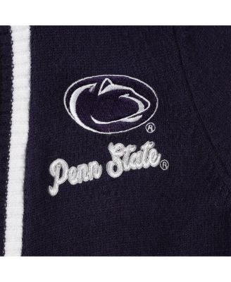 Women's Navy Penn State Nittany Lions One More Round Tri-Blend Striped Cardigan Sweater