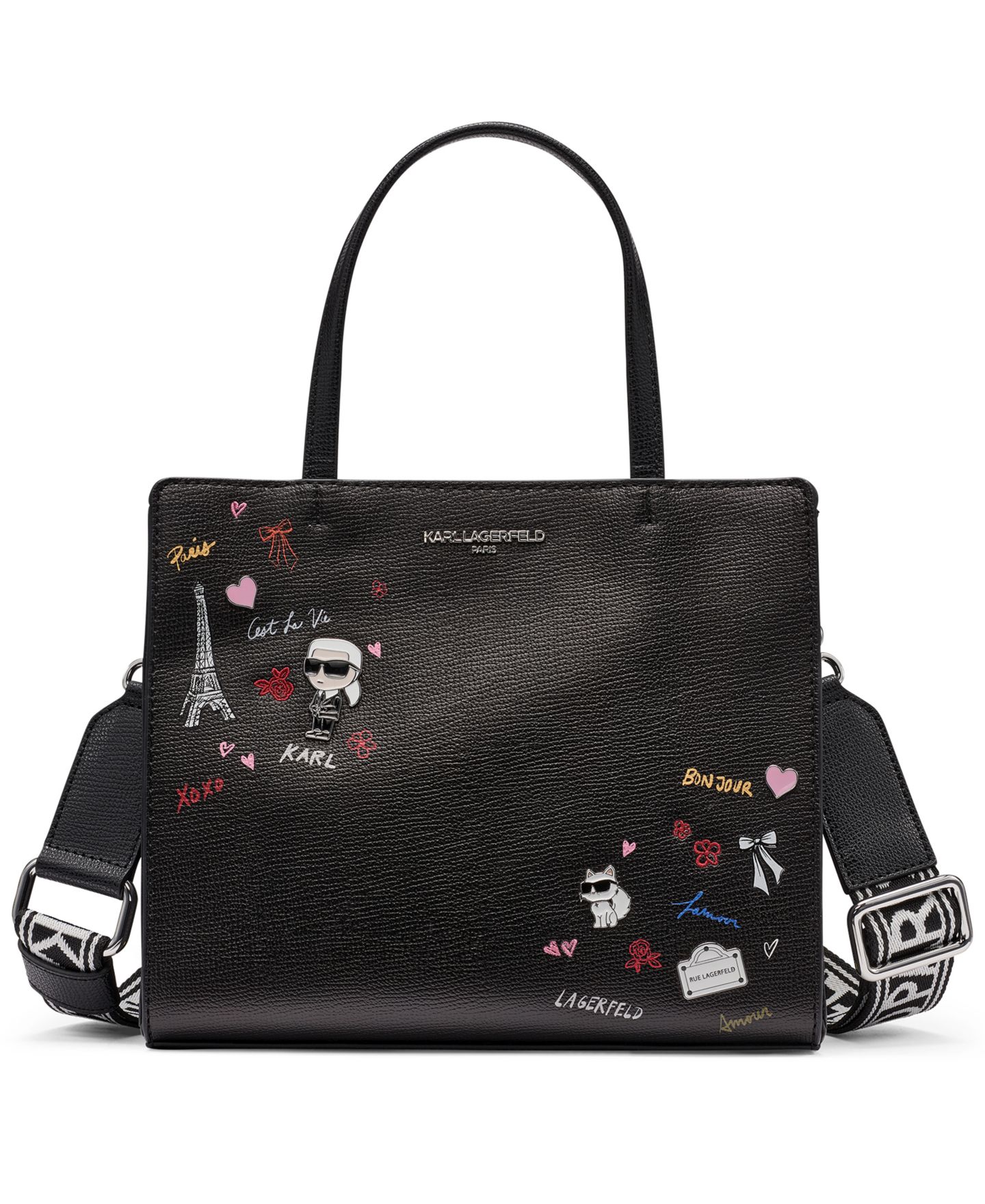 Женская сумка KARL LAGERFELD PARIS Maybelle Zip-Top Small Satchel Handbag, цвет: Чёрный / Золотой — фото 1