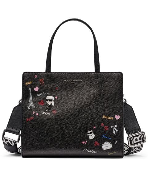 Женская сумка KARL LAGERFELD PARIS Maybelle Zip-Top Small Satchel Handbag, цвет: Чёрный / Золотой
