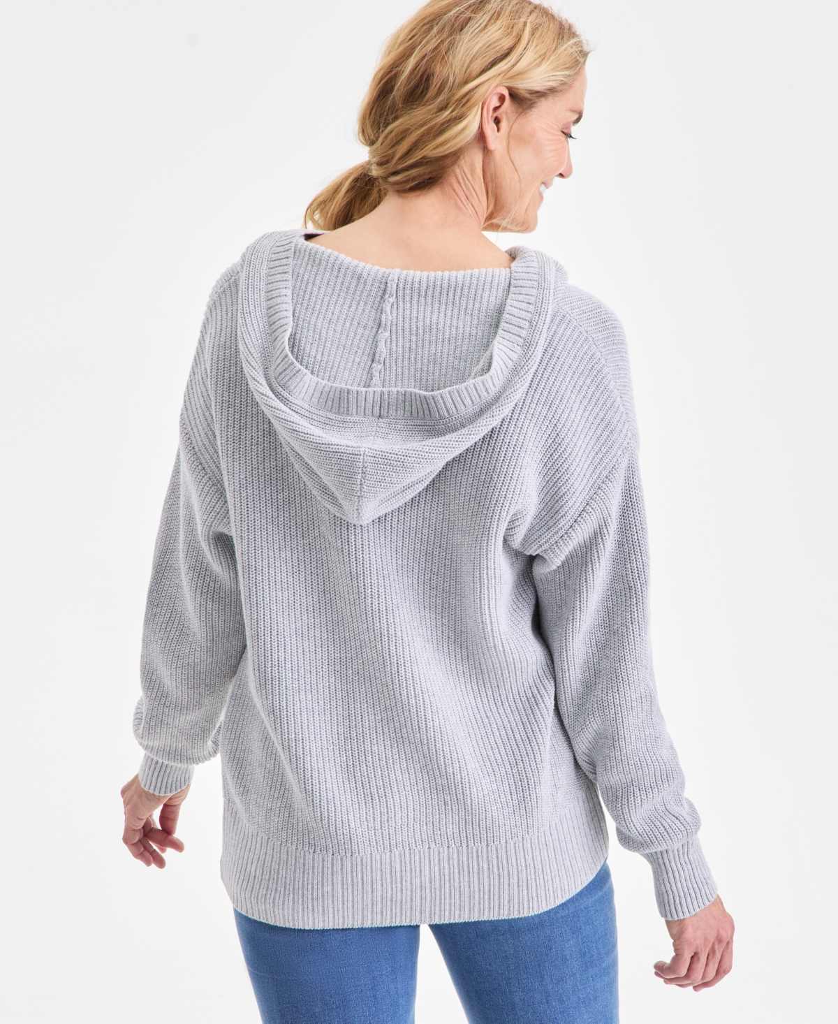 Style & Co Women's Cotton Hoodie Sweater, Macy's Exclusive In Gray