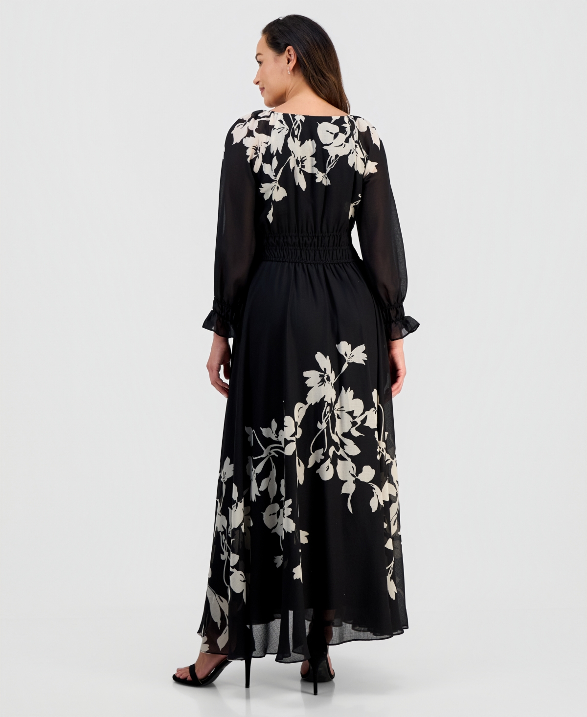 Taylor Women's Pleated Long-Sleeve Chiffon Midi Dress