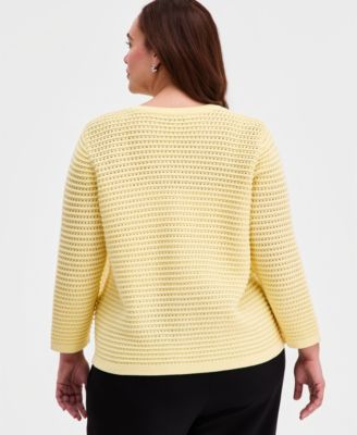 Plus Size Textured-Stitch Cardigan
