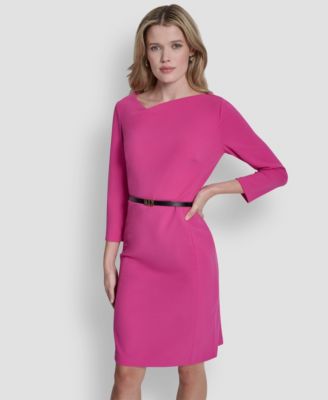 Petite Asymmetrical Neck 3/4-Length Dress
