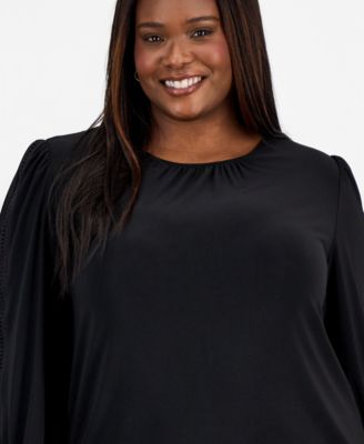 Plus Size Crochet-Trim 3/4-Sleeve Top