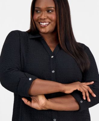 Plus Size 3/4-Sleeve Button-Front Shirt